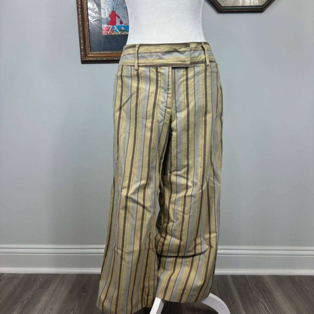 Y2K J.Crew Brown and Light Blue Striped Cropped Pants - SIZE 10 Preppy - Picture 2 of 6